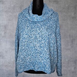 Chelsea & Theodore Slouchy Cowl Neck Pullover Size L Blue Boucle Boxy Cropped